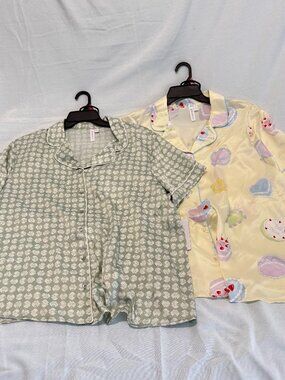 Joyspun Pajama Set 2X NWT Yellow Cake Print Button Top Shorts Plus